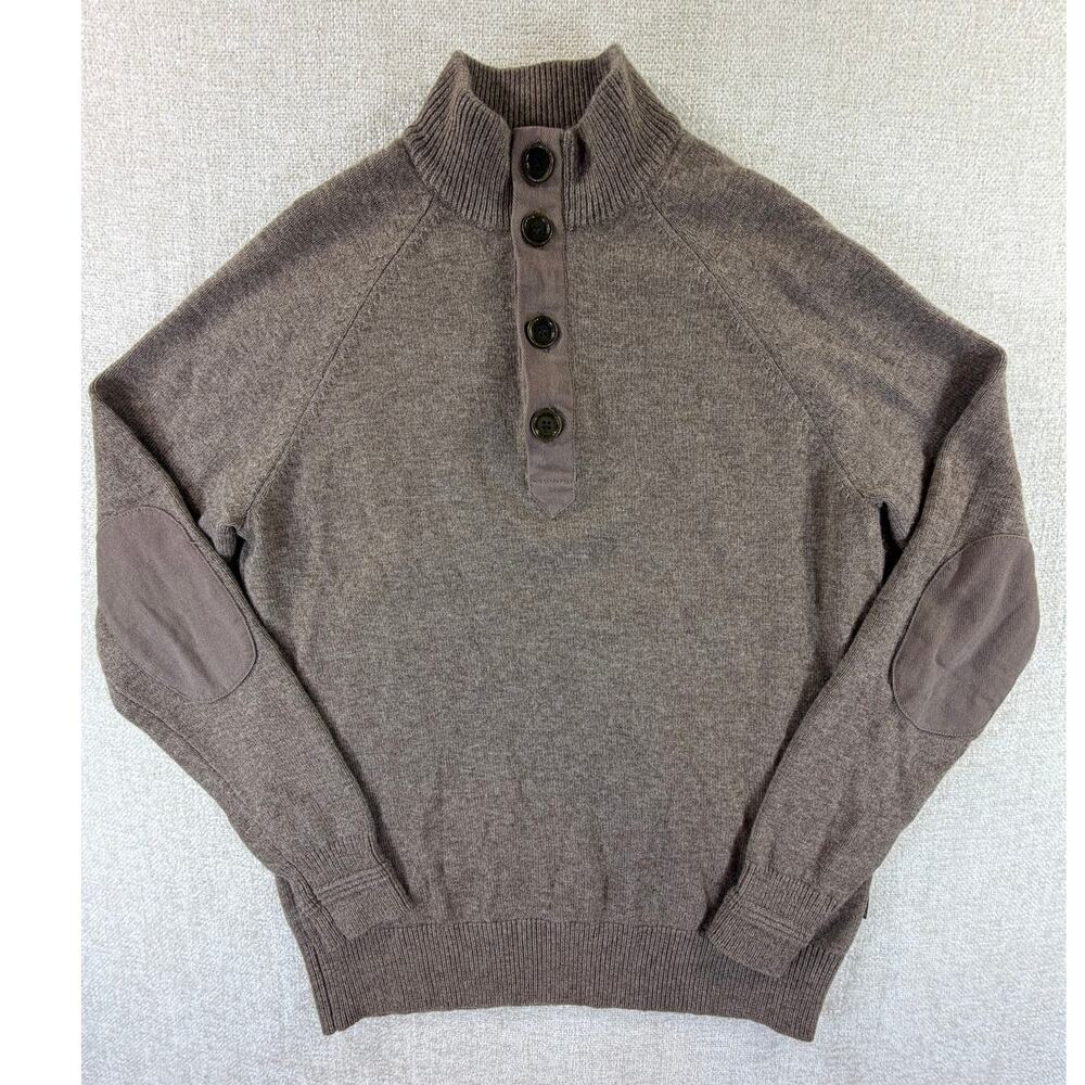 Beretta Men Medium Brown Lambswool Blend 1/4 Button Elbow Patch Sweater Casual